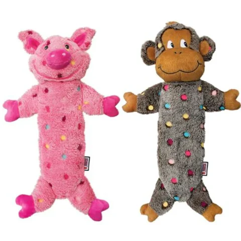 kong-low-stuff-speckles-pig-varken-monkey-aap-roze-bruin-hondenspeeltje-puppy-verjaardag-knuffel-pieper-knisperfolie-kreukel-folie-